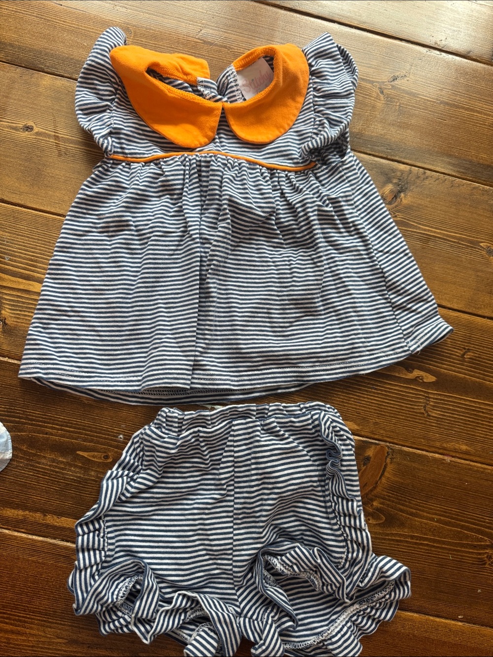 Stitchy Fish 18m Striped Navy & White Baby Set with Orange Collar